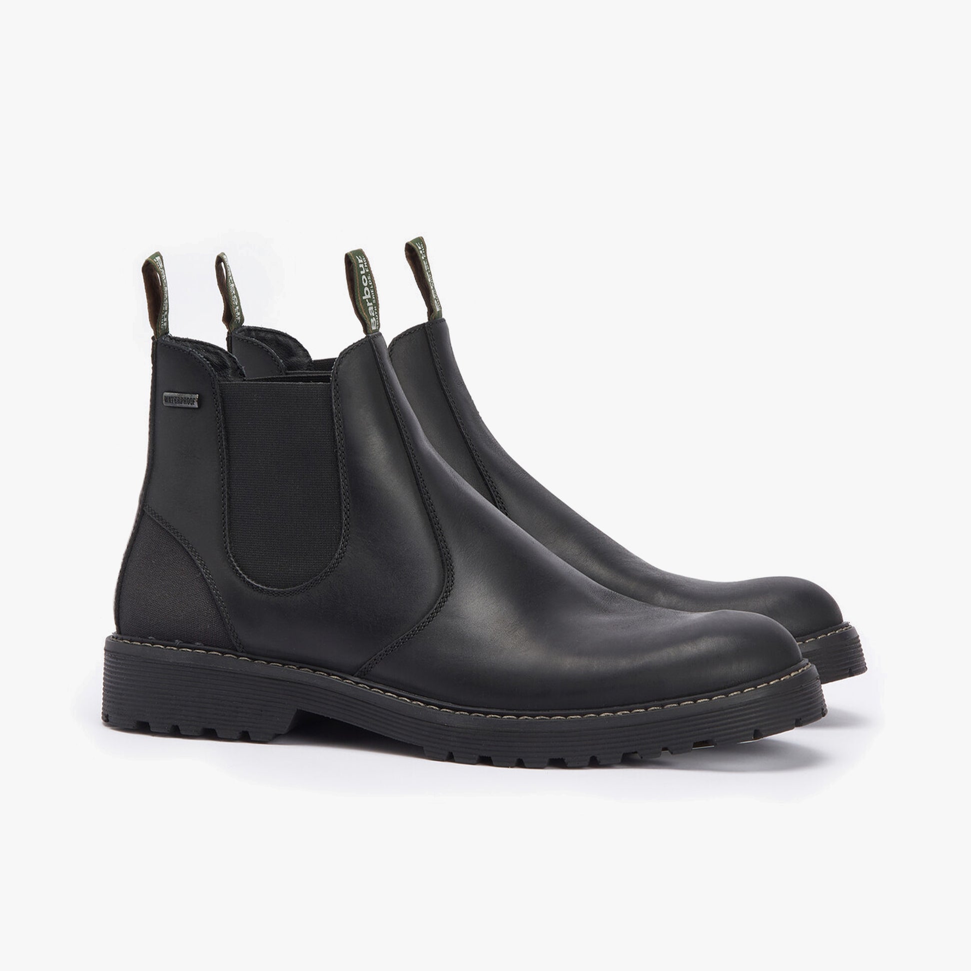 Barbour PATTON Mens Chelsea Boots Black side view showcasing leather upper and elasticated side panel.