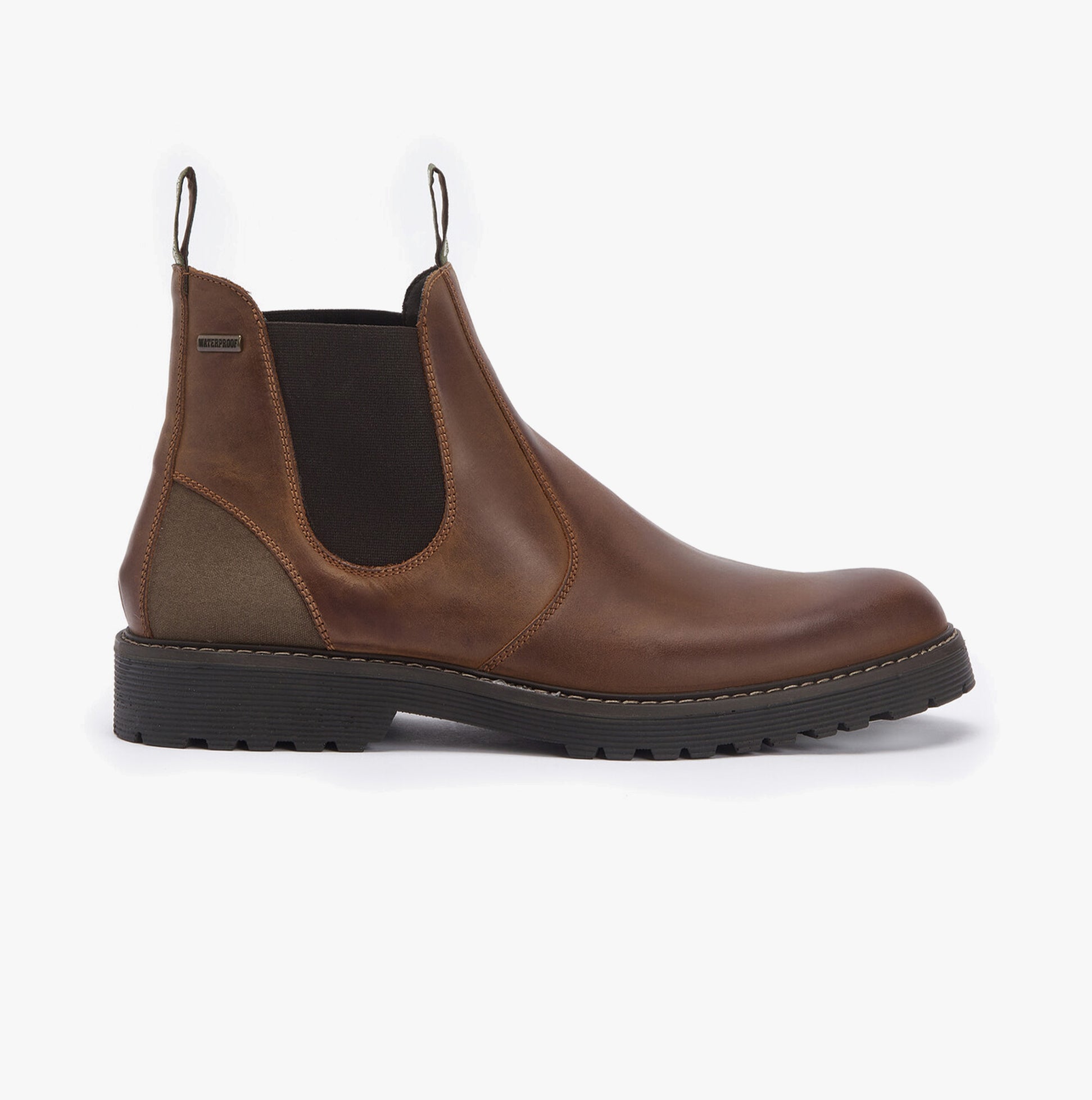 Barbour PATTON Mens Chelsea Boots Teak side view featuring leather upper and elasticated side panel