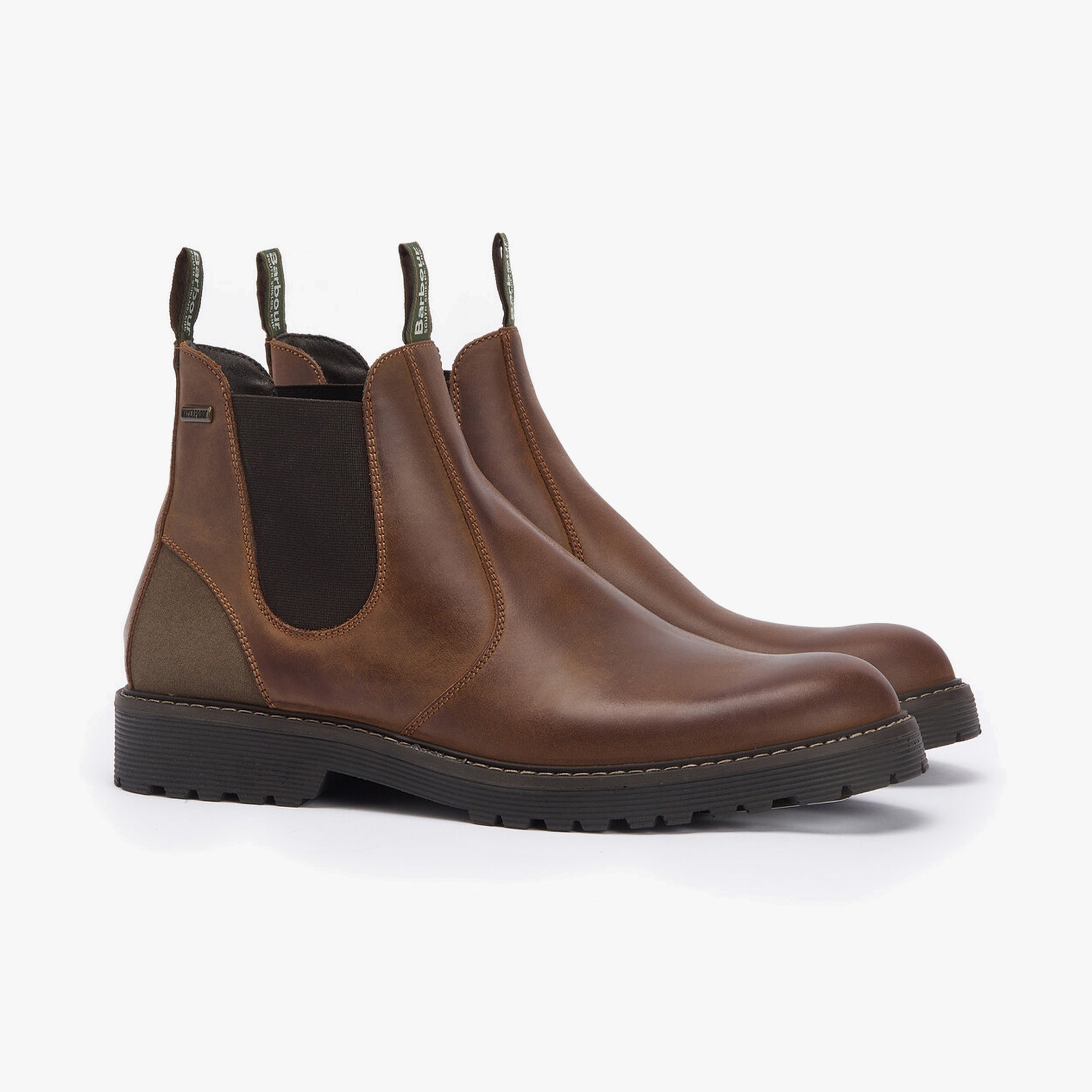Barbour PATTON Mens Chelsea Boots Teak side view showcasing leather upper and elasticated side panels.