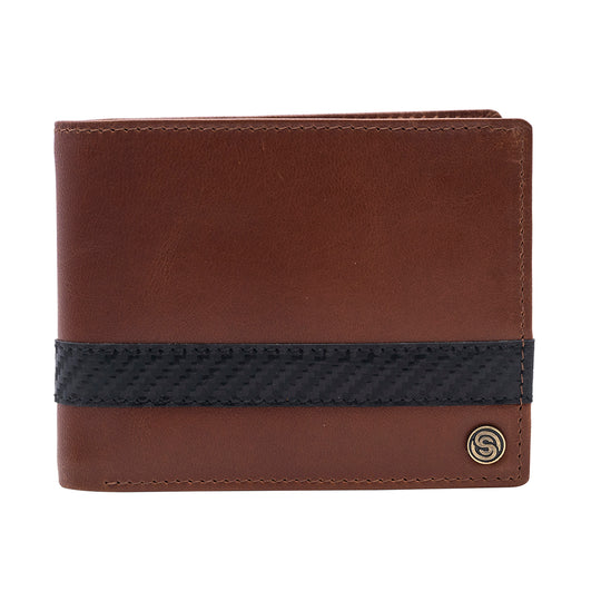 Silver Street London BRESWELL Mens Bi-Fold Wallet Brown front view with black accenting and logo.