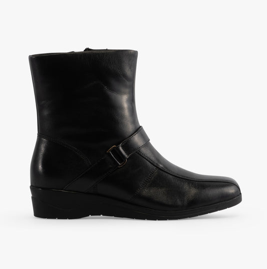 Mod Comfys BERNADETTA Womens Leather Zip Ankle Boots Black