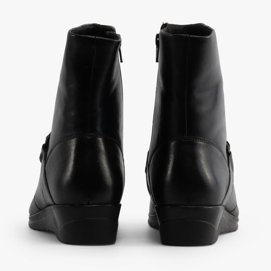 Mod Comfys BERNADETTA Womens Leather Zip Ankle Boots Black