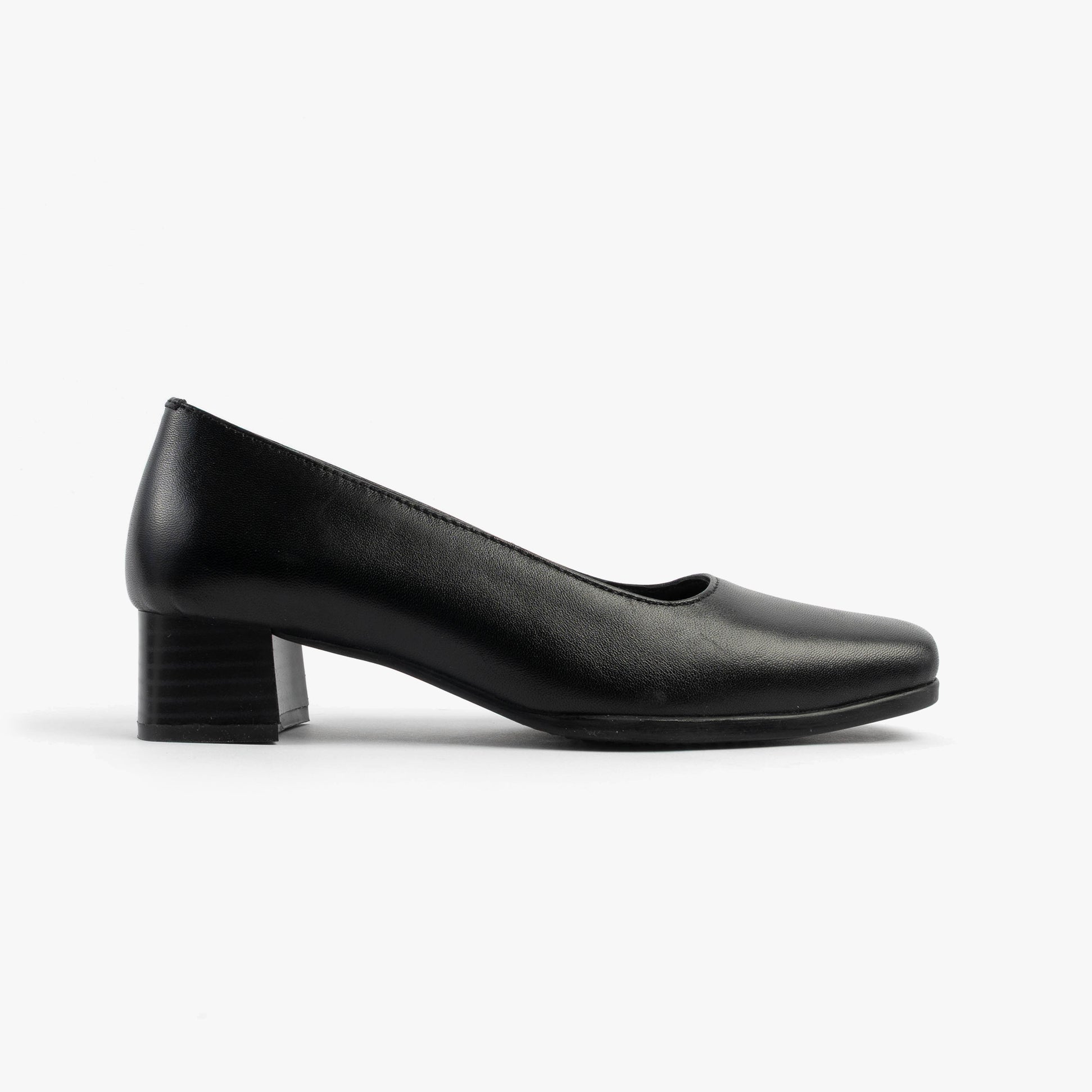 Mod Comfys TARA Womens Low Block Heel Court Shoes Black