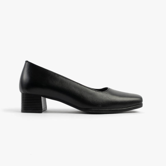 Mod Comfys TARA Womens Low Block Heel Court Shoes Black