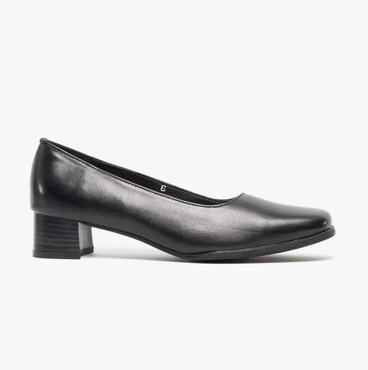 Mod Comfys TARA Womens Low Block Heel Court Shoes Black