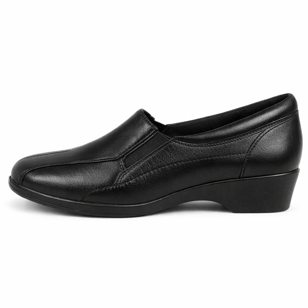 Mod Comfys LORETTA Womens Leather Wedge Loafers Black