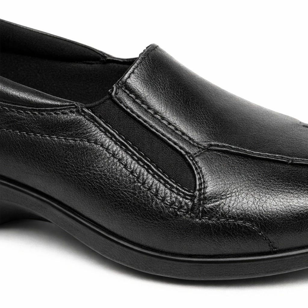 Mod Comfys LORETTA Womens Leather Wedge Loafers Black