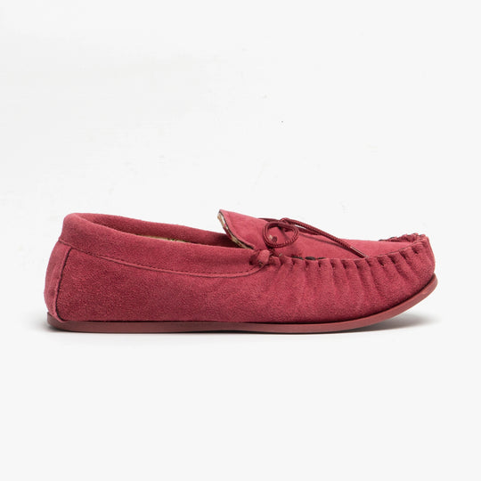 Mokkers LILY Womens Suede Moccasin Slippers Crimson