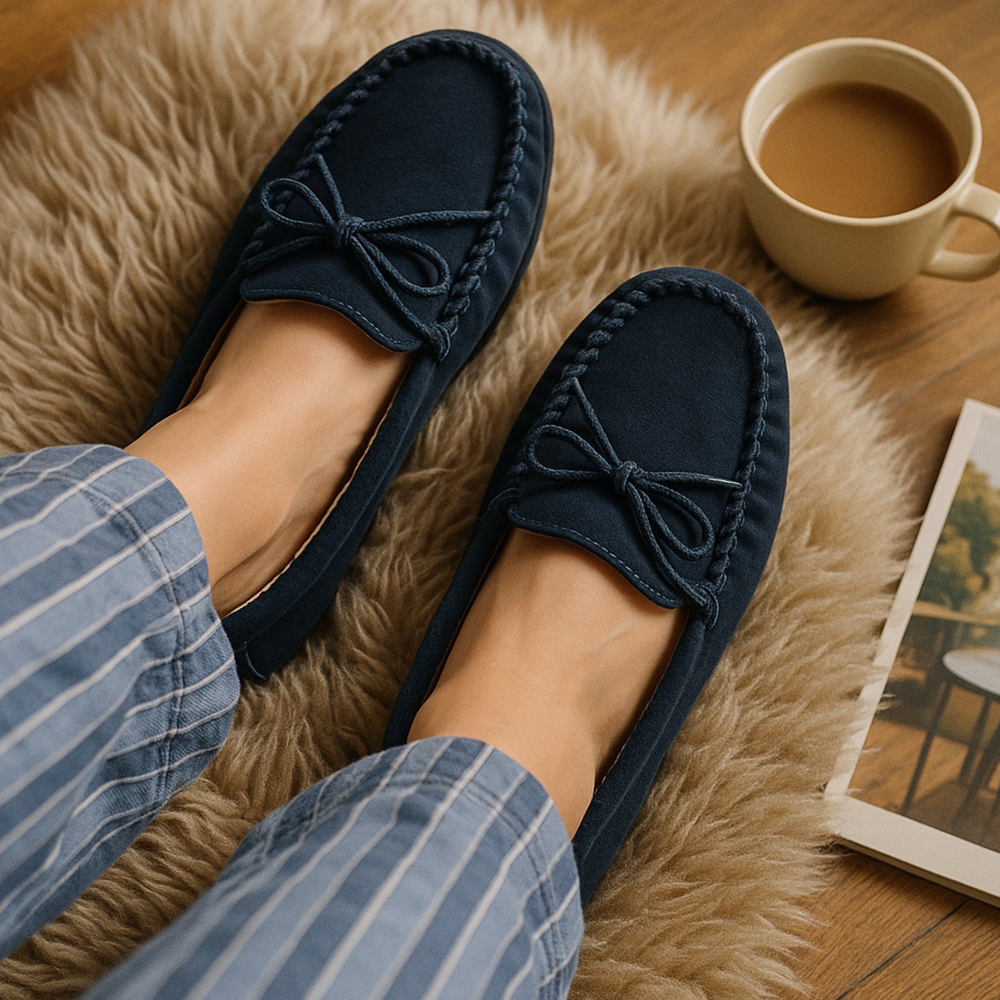 Mokkers LILY Womens Moccasin Slippers Navy