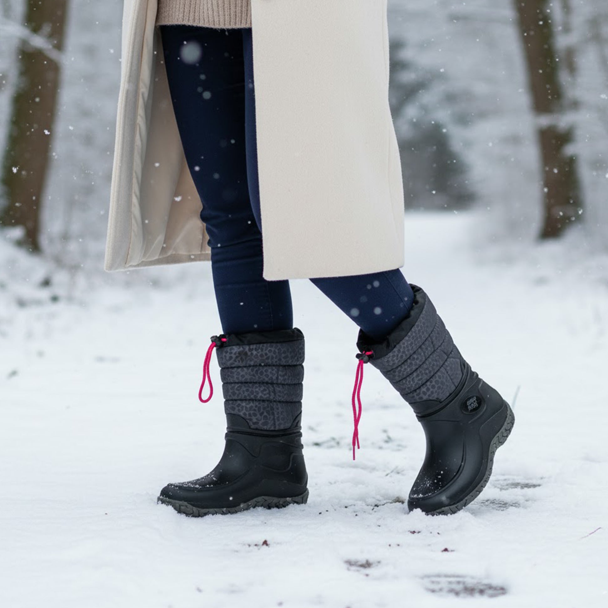 Mud Dogs NORDIC Womens Warm Lined Boots Black/Pink Leopard