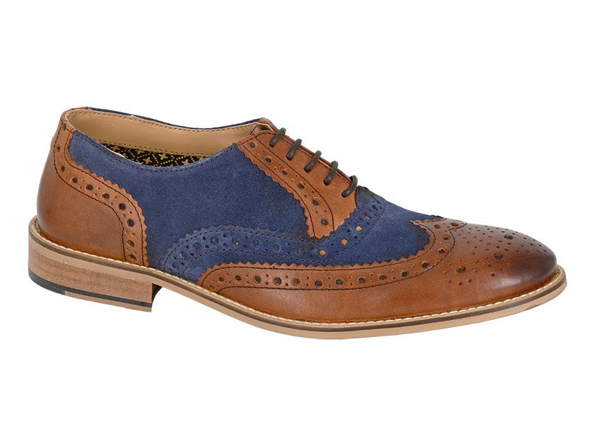 M461LT Mens 5 Eyelet Brogue Oxford Shoes Tan/Navy