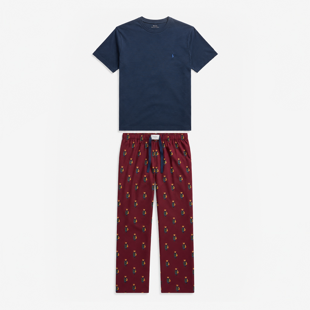 Joules G66094 DOZER LONG Mens Pyjama Set Burgundy/Navy Mens Pyjama Set Burgundy/Navy
