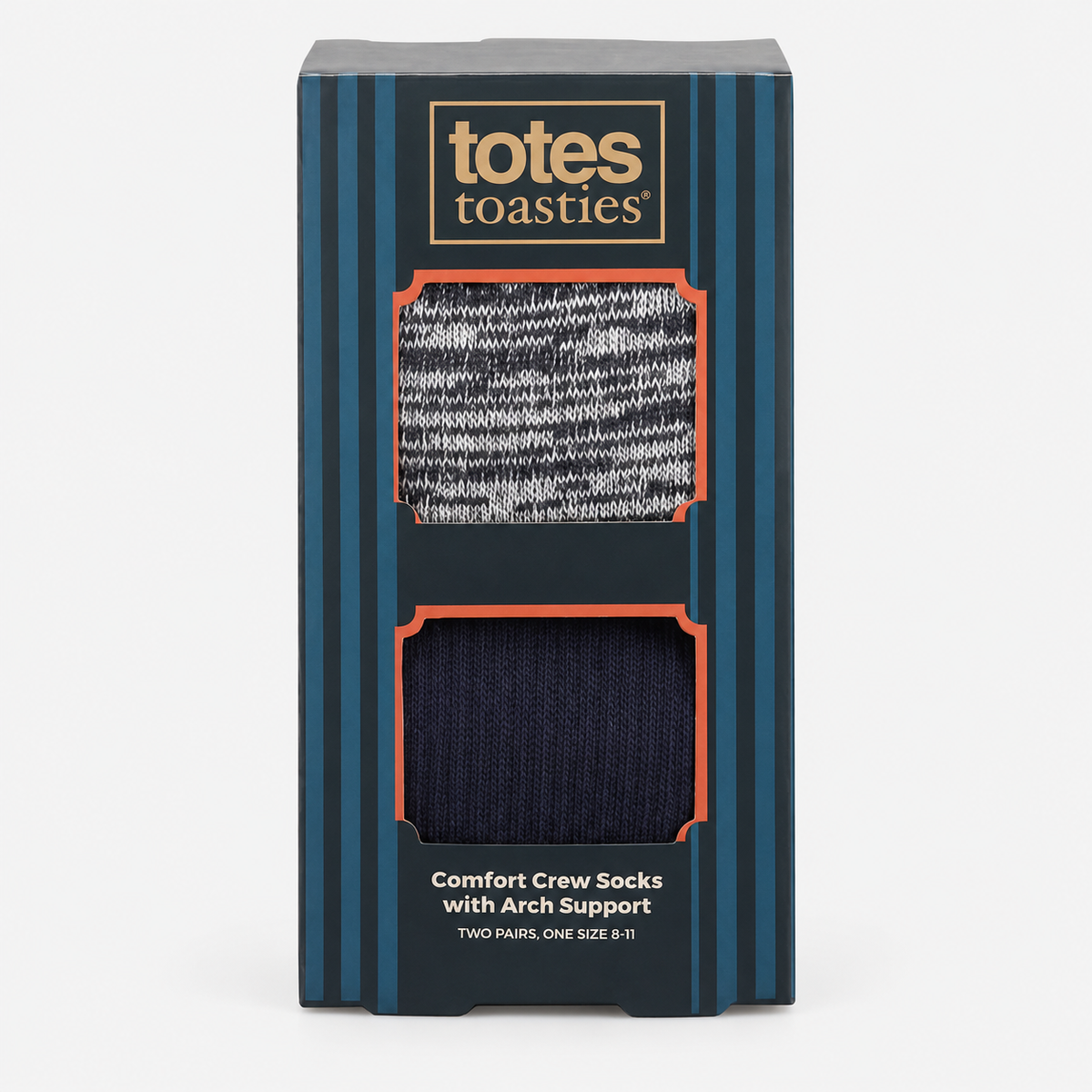 Totes Toasties TERRY SOCK WITH ARCH SUPPORT (TWIN PACK) Mens Crew Socks Grey / Navy Mix