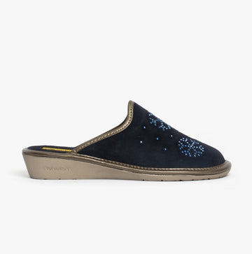 Nordikas 1747 (AFELPADO) Womens Suede Mule Slippers Marine