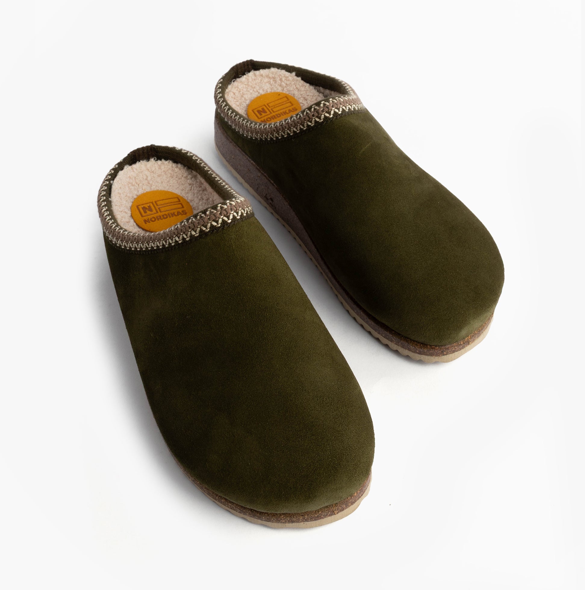 Nordikas 2258 Mens Suede Mule Slippers Khaki