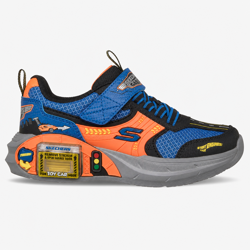 Skechers SKECHERS GARAGE Boys Casual Trainers Black/Orange