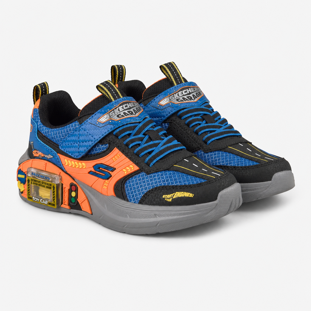Skechers SKECHERS GARAGE Boys Casual Trainers Black/Orange