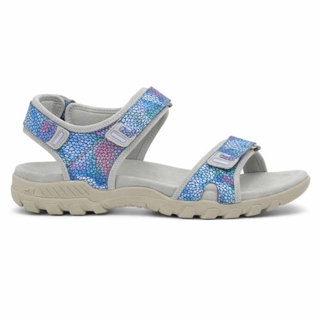 PDQ CAROLINE  Womens Cross Strap Sandals Grey Multi Floral