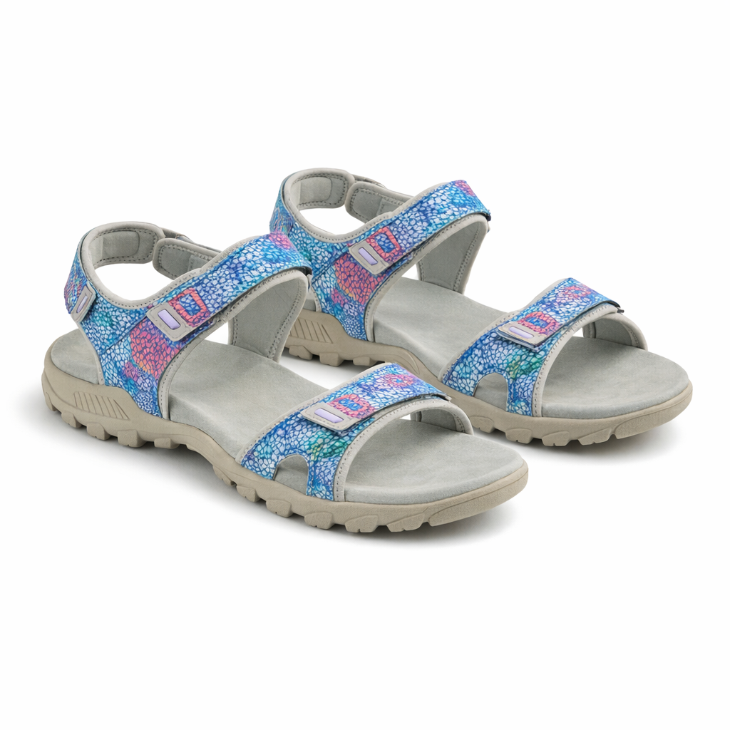 PDQ CAROLINE  Womens Cross Strap Sandals Grey Multi Floral