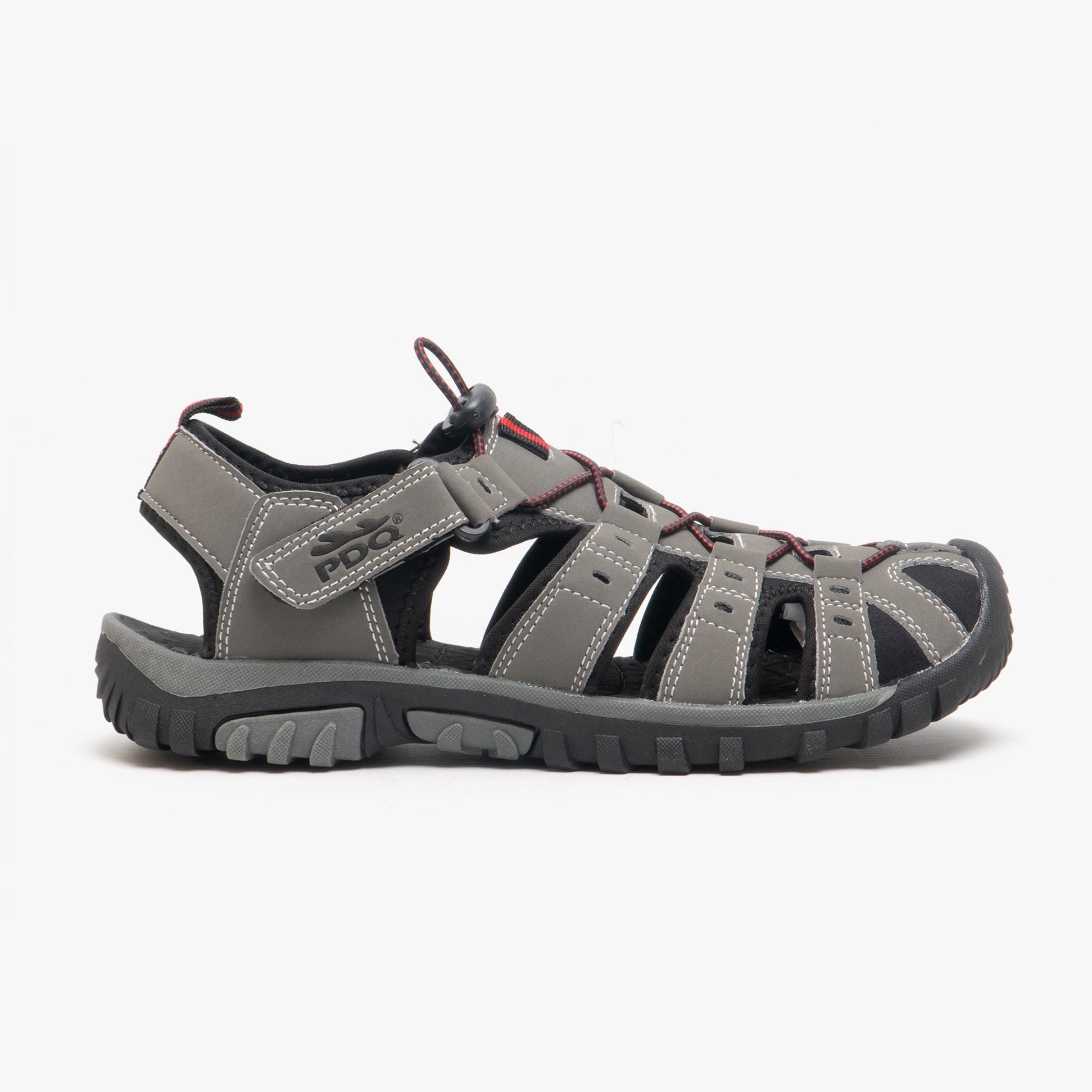 PDQ KEN Mens Nubuck Toggle Sandals Grey/Red