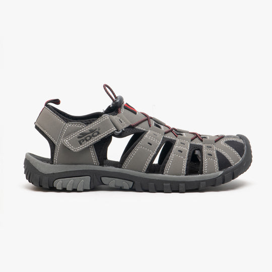 PDQ KEN Mens Nubuck Toggle Sandals Grey/Red
