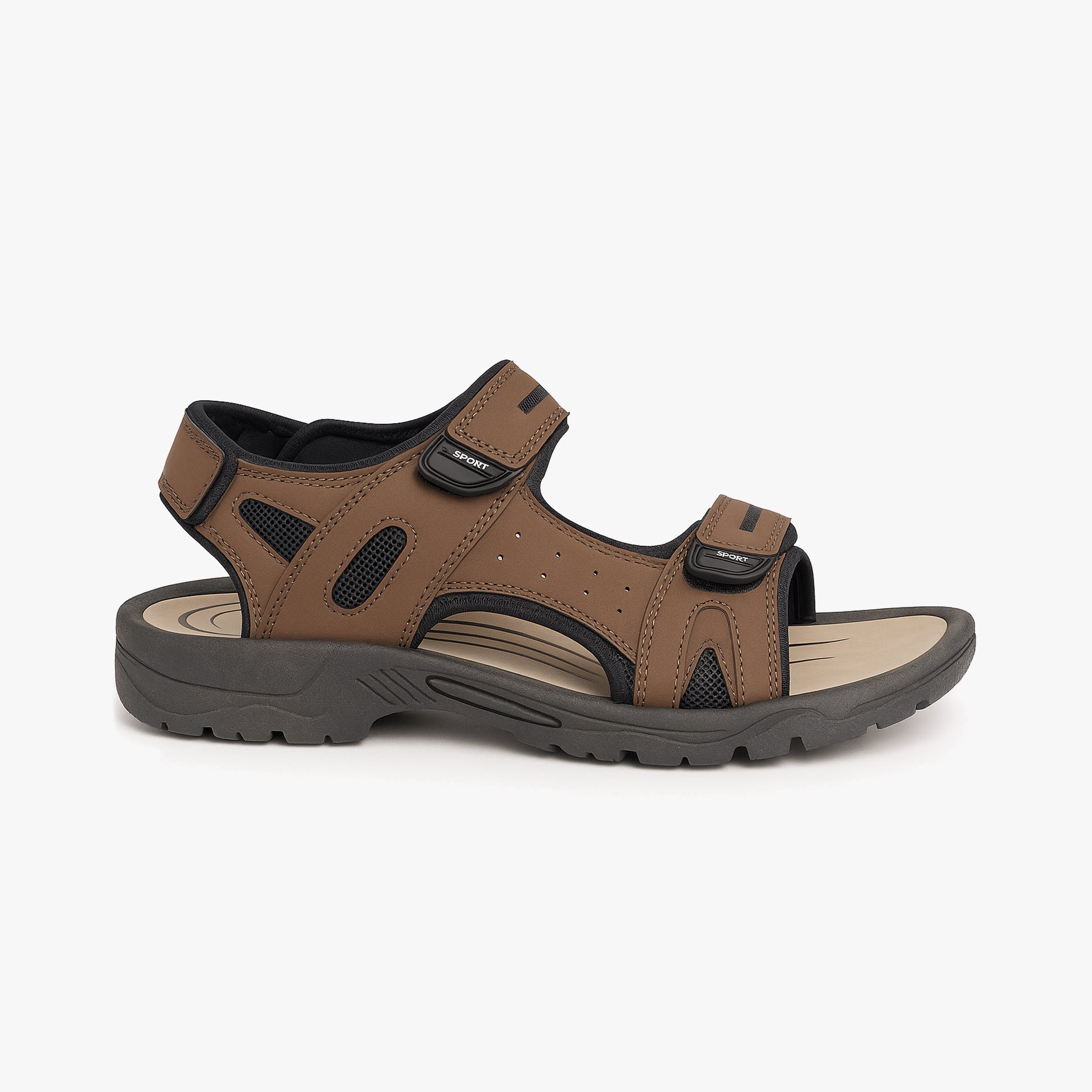 PDQ BROWN PU 3 Touch Fastening Adjustable Sports Sandal