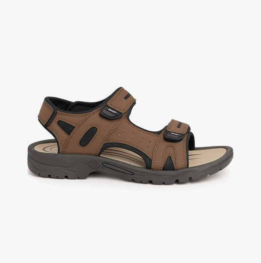 PDQ BROWN PU 3 Touch Fastening Adjustable Sports Sandal