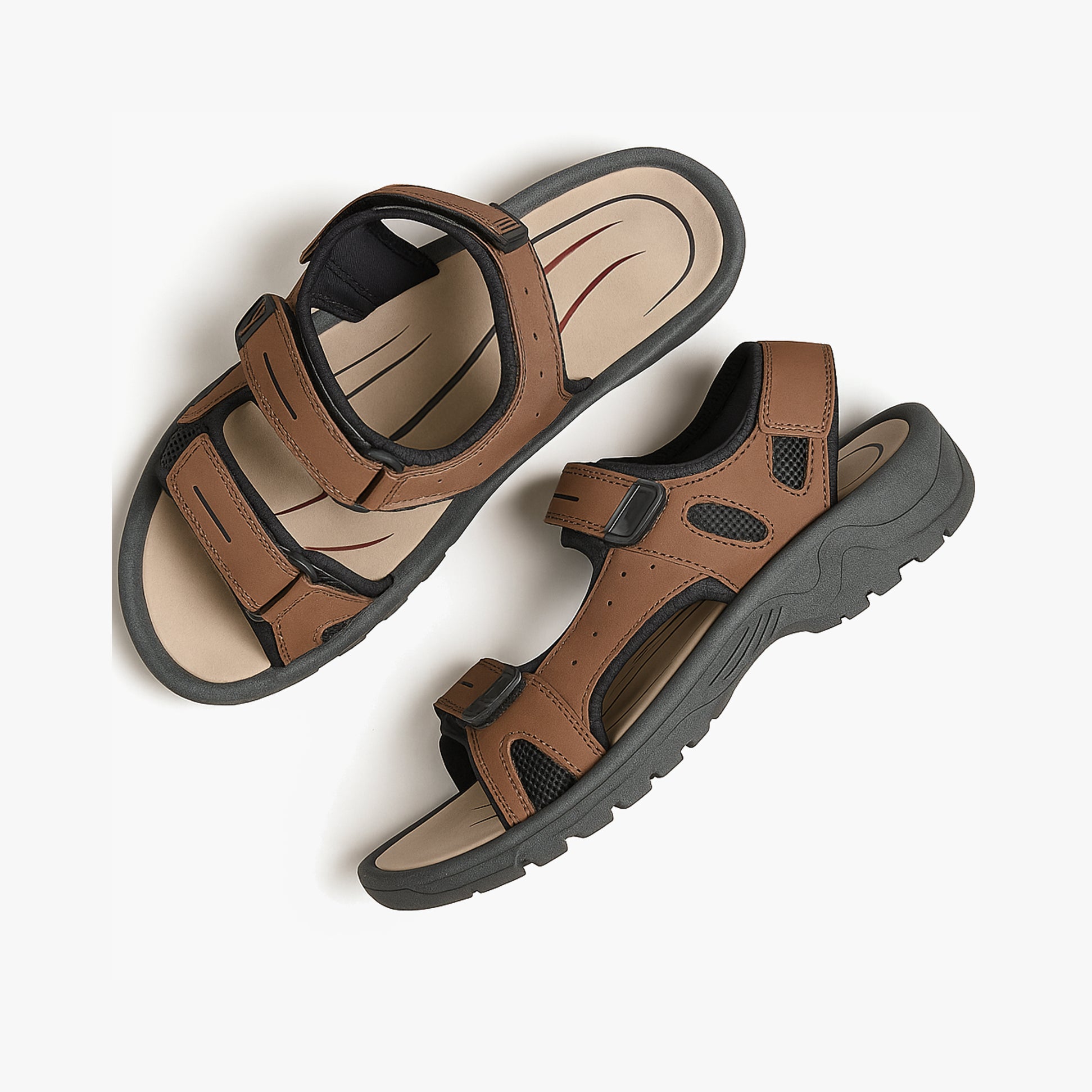 PDQ BROWN PU 3 Touch Fastening Adjustable Sports Sandal