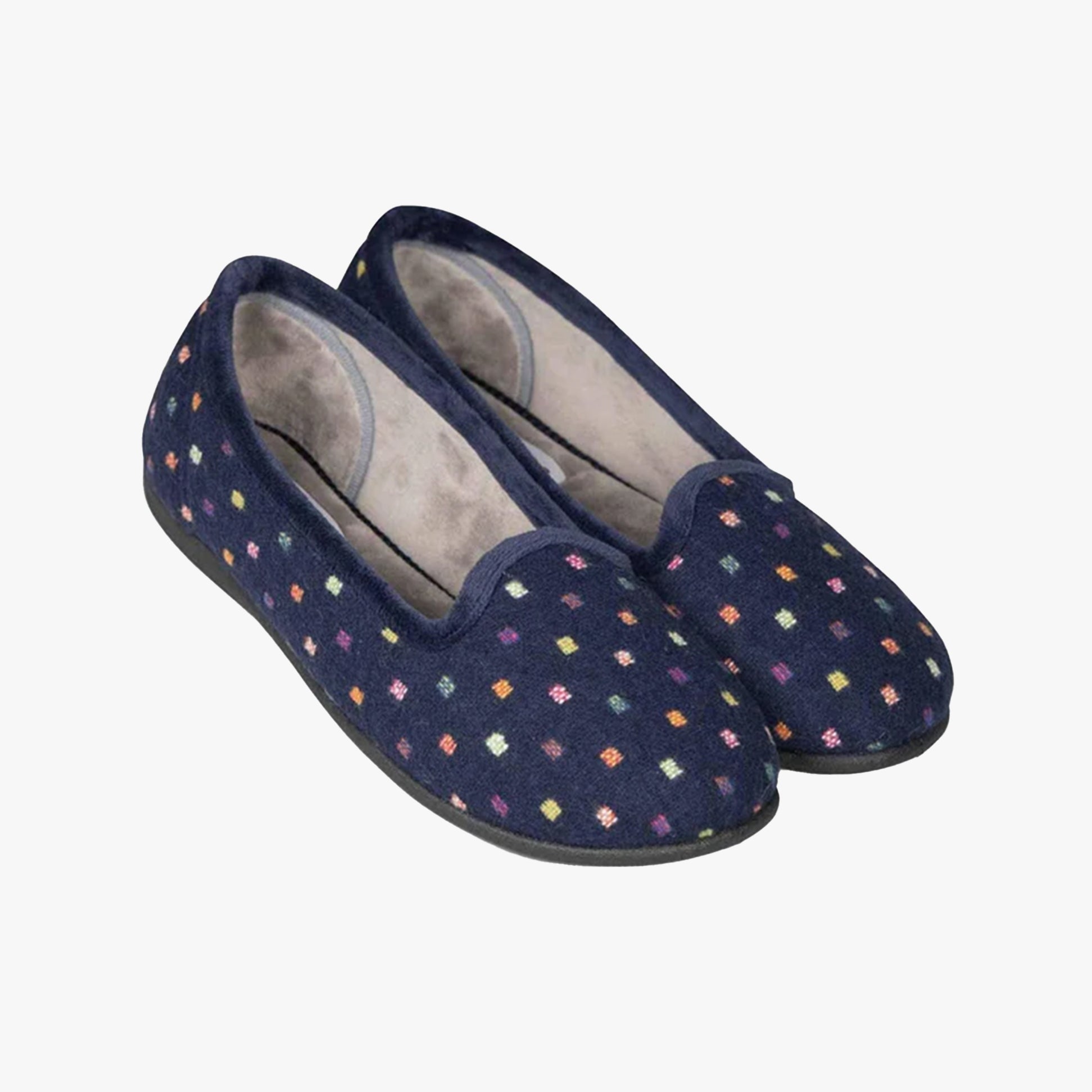 Padders ALBERTINE Womens Ballerina Slippers Navy Woven Spot