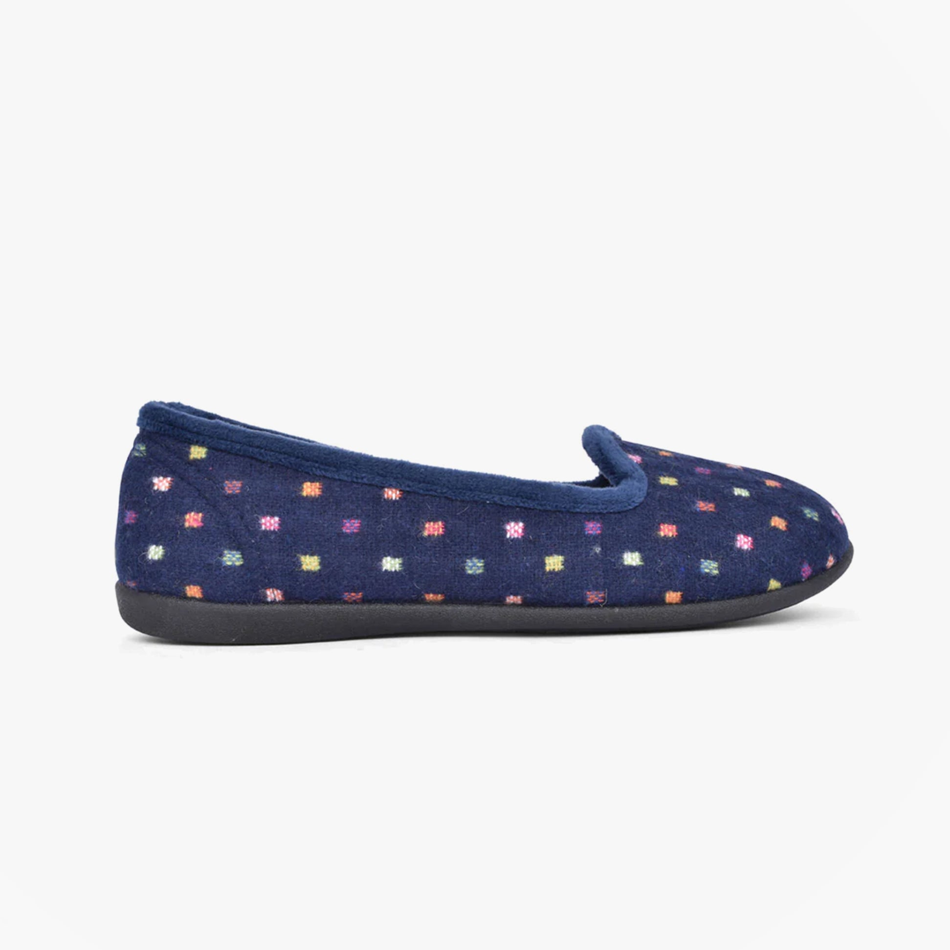 Padders ALBERTINE Womens Ballerina Slippers Navy Woven Spot