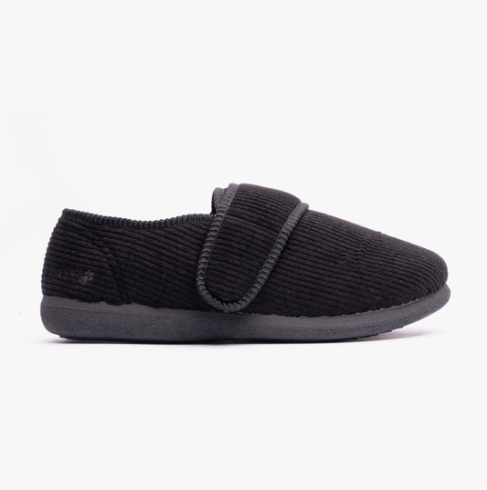 Padders OLIVER Mens Touch Fasten Full Slippers Black