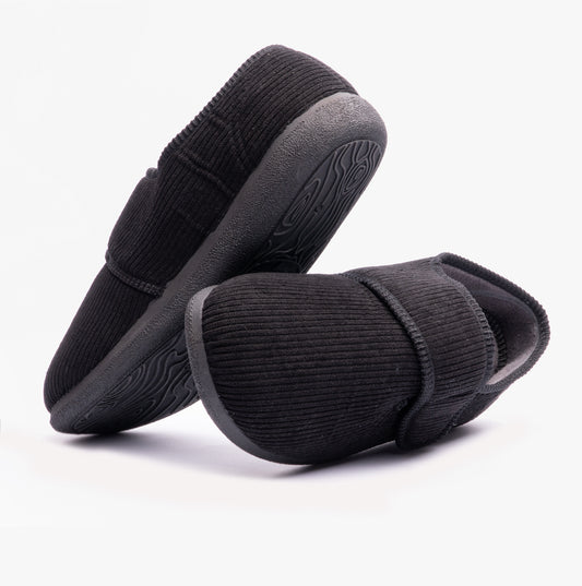 Padders OLIVER Mens Touch Fasten Full Slippers Black