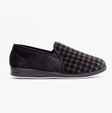 Padders ALBERT Mens Full Slippers Checked Black
