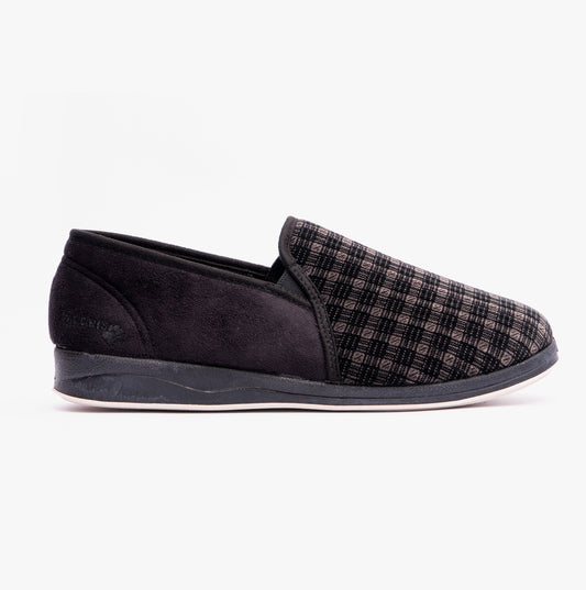 Padders ALBERT Mens Full Slippers Checked Black