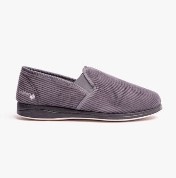 Padders ALBERT Mens (G Fit) Full Slippers Corduroy Grey