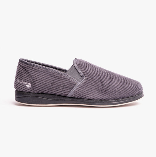 Padders ALBERT Mens (G Fit) Full Slippers Corduroy Grey