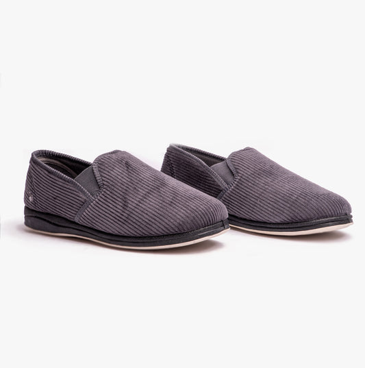Padders ALBERT Mens (G Fit) Full Slippers Corduroy Grey
