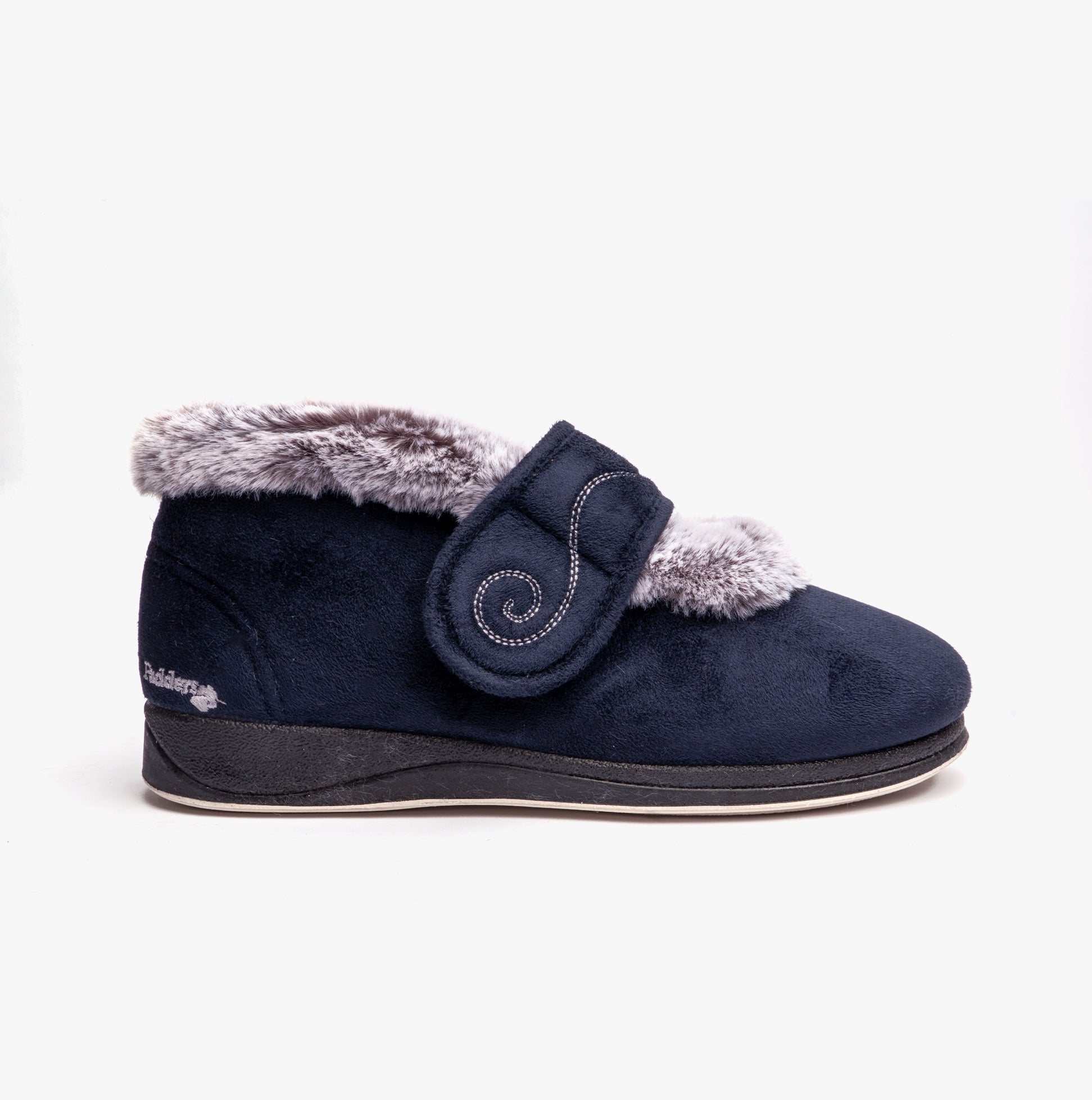 Padders HUSH Womens (2E Fit) Touch Fasten Boot Slippers Navy