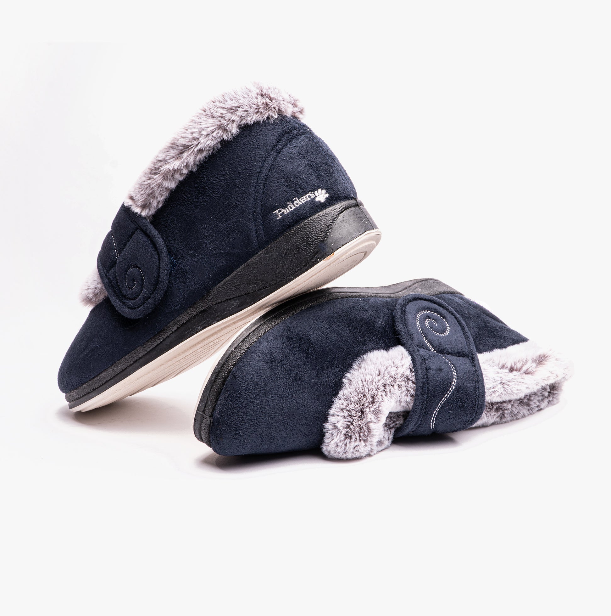 Padders HUSH Womens (2E Fit) Touch Fasten Boot Slippers Navy