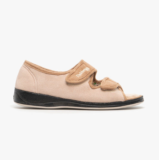 Padders LYDIA Womens (EE Fit) Touch Fasten Slippers Taupe