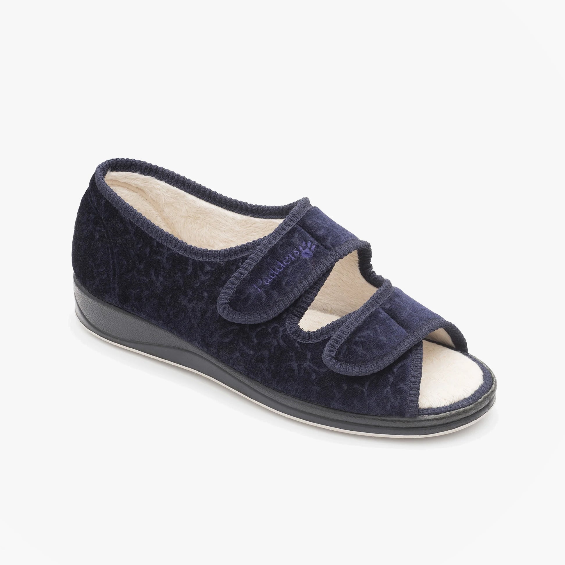 Padders LYDIA Womens (2E Fit) Touch Fasten Slippers Navy