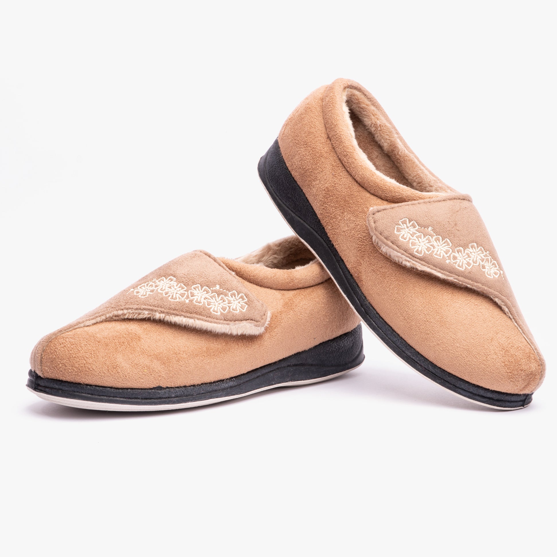 Padders HUG Womens (EE Fit) Touch Fasten Slippers Taupe