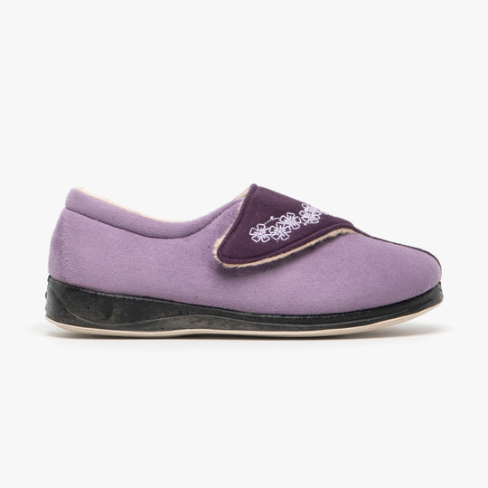Padders HUG Womens (2E Fit) Touch Fasten Slippers Purple/Lavender