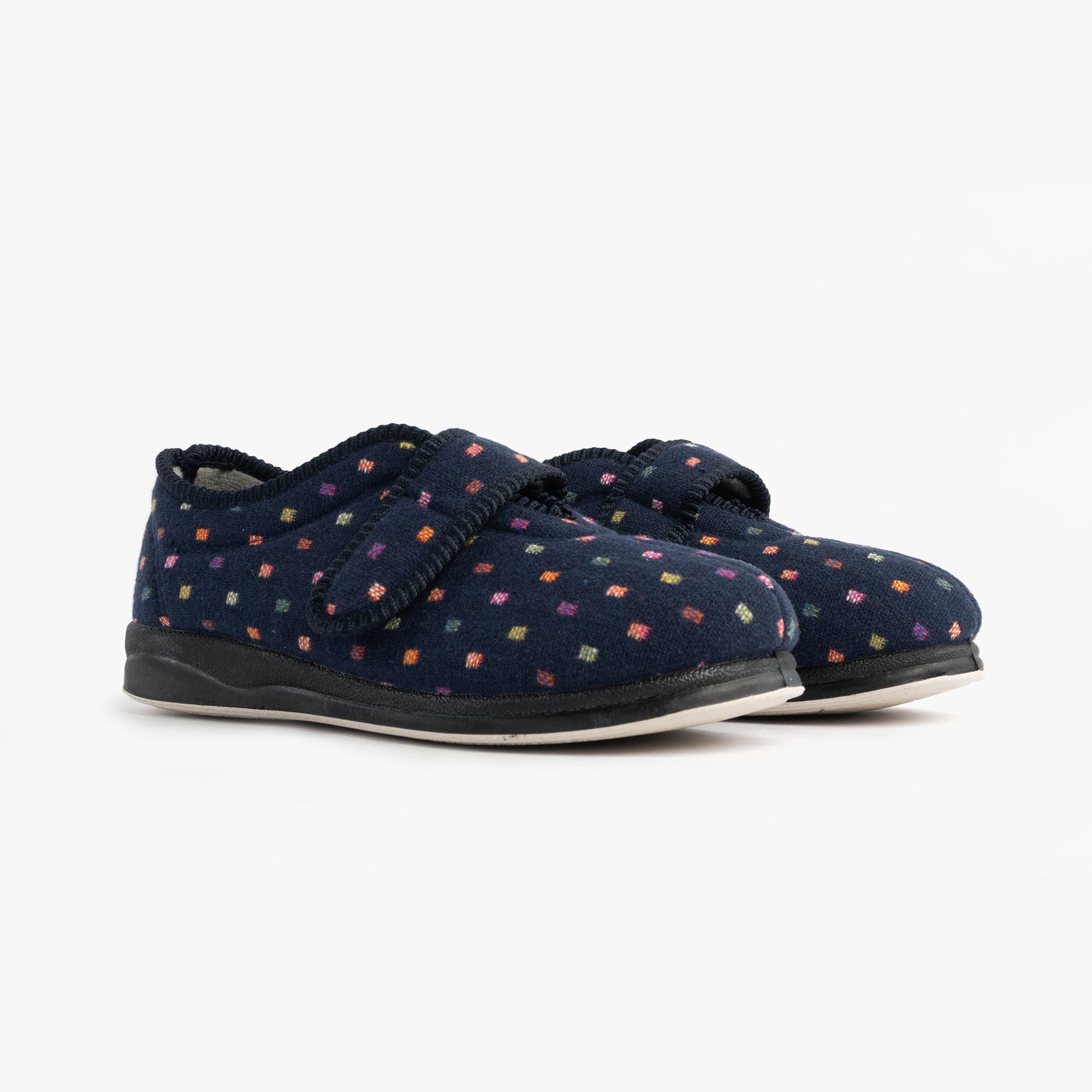 Padders CAMILLA Womens Touch Fasten Polka Dot Slippers Navy/Multi