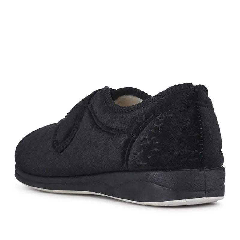Padders CAMILLA Womens (2E Fit) Touch Fasten Slippers Black