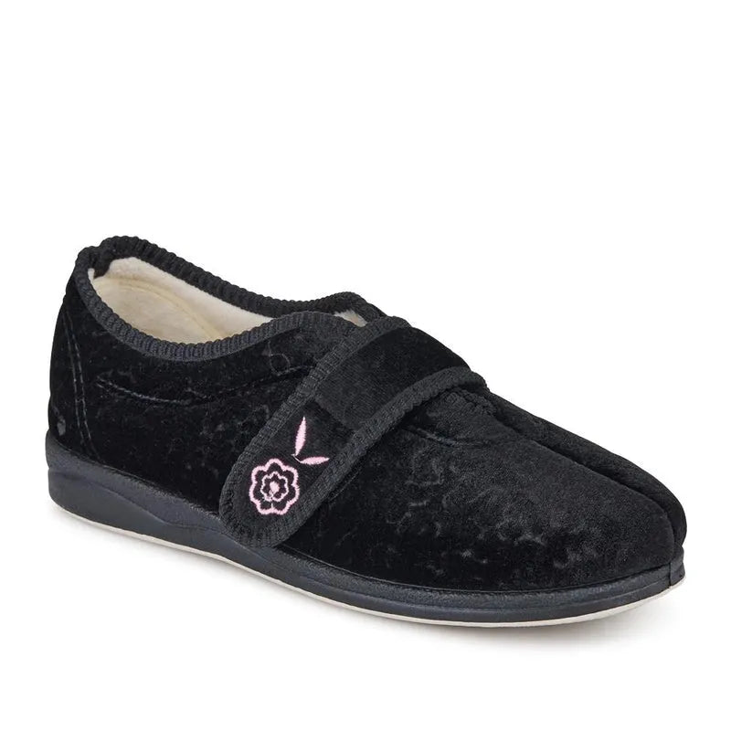 Padders CAMILLA Womens (2E Fit) Touch Fasten Slippers Black
