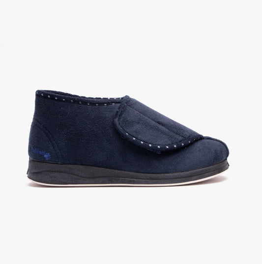 Padders CHERISH Womens (EE Fit) Touch Fasten Boot Slippers Navy