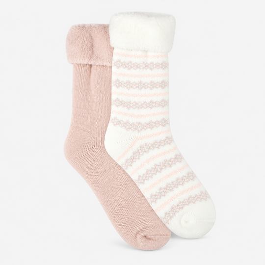 Totes Toasties PREMIUM BRUSHED THERMAL BED SOCK (TWIN PACK) Womens Bed Socks Cream / Pink