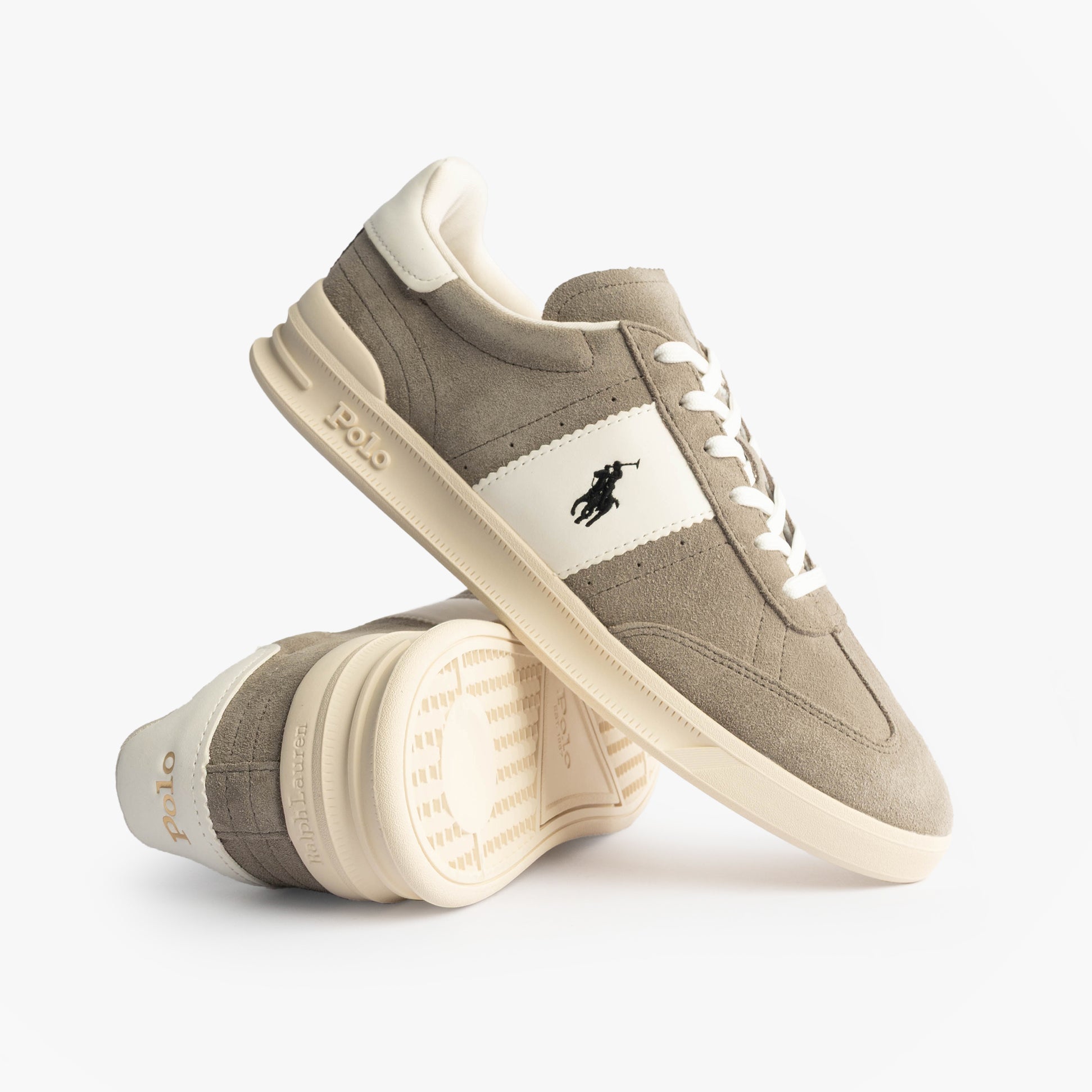 Polo Ralph Lauren HERITAGE AERA Mens Trainers Earth Grey/Deckwash White