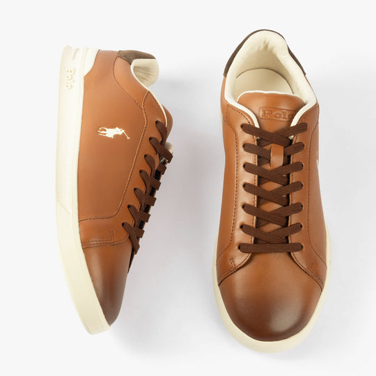 Polo Ralph Lauren HERITAGE COURT II Mens Trainers Tan/Ecru top view showing leather upper and lace-up closure.